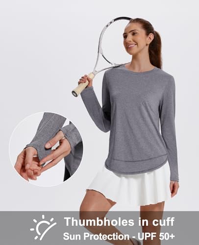 Workout Tops for Women Summer Shirts Long Sleeve Uv Sun Protection UPF Clothing Rash Guard Moisture Wicking Pilates Outfits Tunics to Wear with Leggings Grey Fall Winter 2026 L