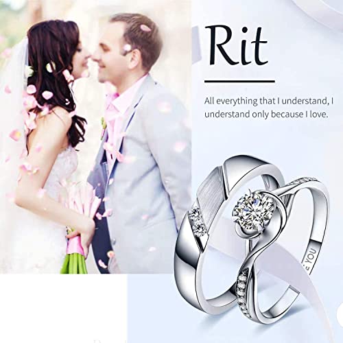 Sunamy Endless Love Matching Couple Rings for Him and Her Set, Adjustable S925 Silver Romantic Heart Design, Engagement Ring