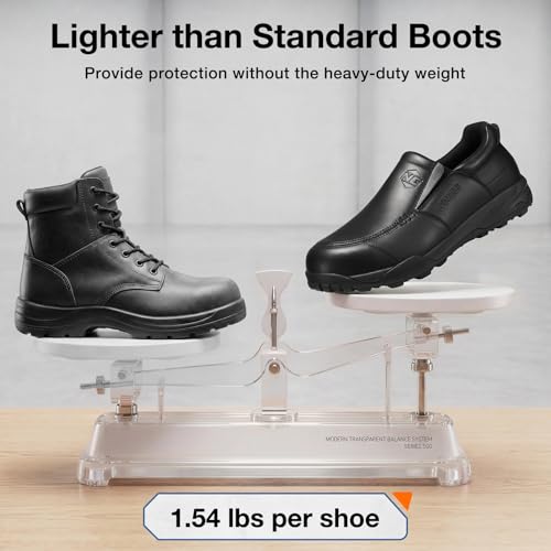 NINGO Slip On Steel Toe Shoes for Men, Lightweight Comfortable Safety Shoes for Men, Water & Slip Resistant Loafers with Puncture Proof, EH Protection for Warehouse, Factory & Outdoor Black