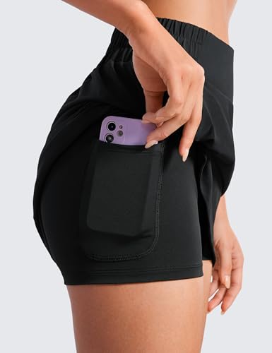CRZ YOGA High Waisted Dolphin Golf Skirts for Women - Mini Lined A Line Tennis Casual Skort with Side Pockets Black Small