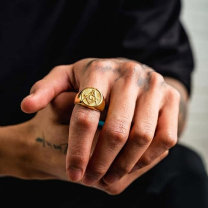 KQF Freemason Masonic Ring for Men 10K 14K 18K Gold 925 Sterling Silver Masonic Jewelry Sizes 4-16 Gift for Anniversary Birthday Fathers Day (style-2)