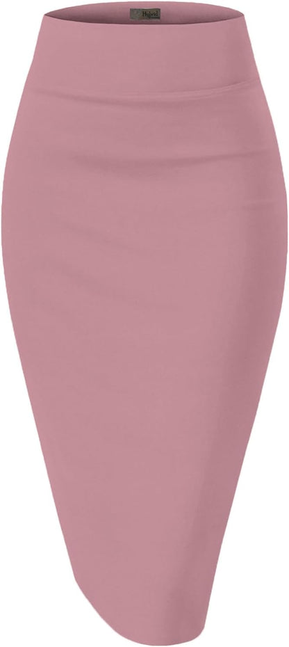 Women's High Waist Pencil Skirt - Premium Stretch Ponte Business Professional Below Knee