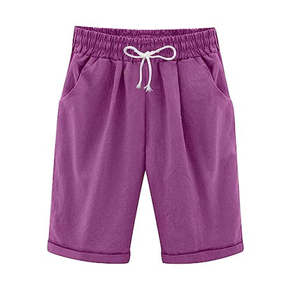 Spring The Deals Bermuda Shorts for Women Trendy Amazing Hub Shorts for Senior Women 9 Inch Inseam Ladies with Pockets Womens Bermuda for Summer Women's Plus Purple 5X-Large