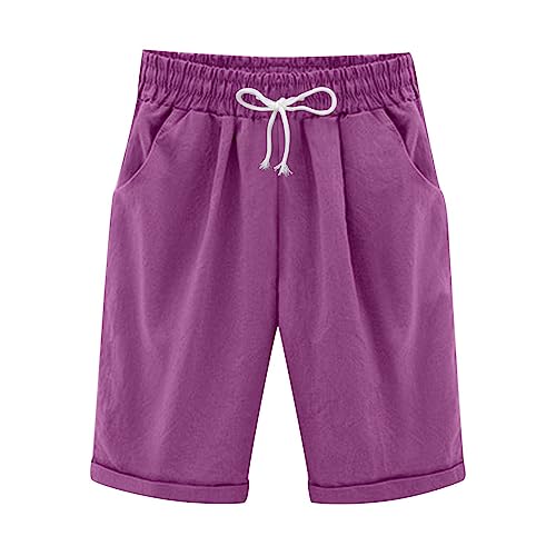 Spring The Deals Bermuda Shorts for Women Trendy Amazing Hub Shorts for Senior Women 9 Inch Inseam Ladies with Pockets Womens Bermuda for Summer Women's Plus Purple 5X-Large