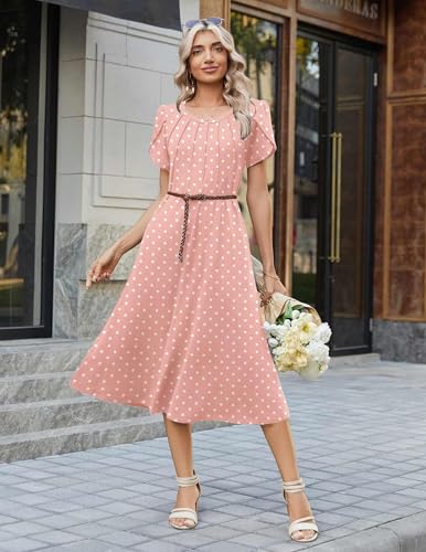 Zeagoo Womens Plus Size Long Dress Floral Sundress for Women Polka Dot Dress Modest Summer Dresses Loose Fit A Line Dresses, Pink Dot 2XL