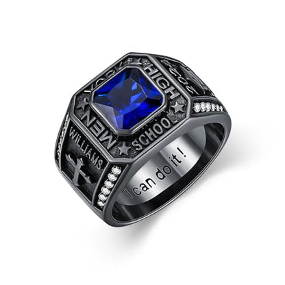 Dorunmo Personalied Mens Black Class Rings 925 Sterling Sliver 2025 Graduation/College/High School Rings for Men,Size 5-16,One Stone,Two Pattern