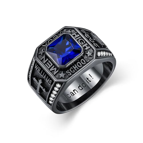 Dorunmo Personalied Mens Black Class Rings 925 Sterling Sliver 2025 Graduation/College/High School Rings for Men,Size 5-16,One Stone,Two Pattern