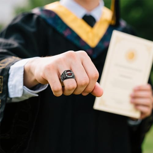 Lypic Custom Class Ring for Men 925 Sterling Silver High School Rings with Birthstone Personalized Black Graduation Ring for Men Style 01