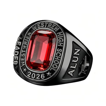 LEECCI Custom Class Rings for Men Personalized Anillos Engraved Birthstone Pattern Text High School College Graduation Memorial Jewelry Gifts for Male Classmates Friends