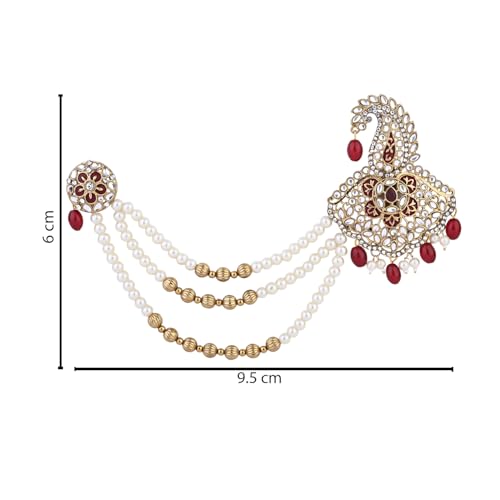 I Jewels Gold Plated Indian Wedding Bollywood Stone Pearl Work Safa Kalangi Brooch for Groom/Men/Dulha Pagadi (Style 4)