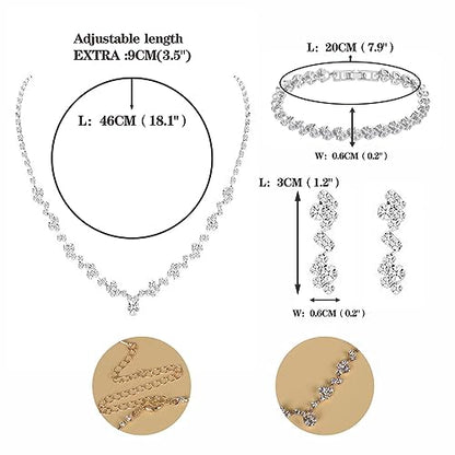 Tatibana Crystal Wedding Jewelry Set, Silver Necklace Earrings, Bracelet Crystal Bridal Wedding Jewelry Sets, For Brides Prom Costume Accessories or Party Accessories