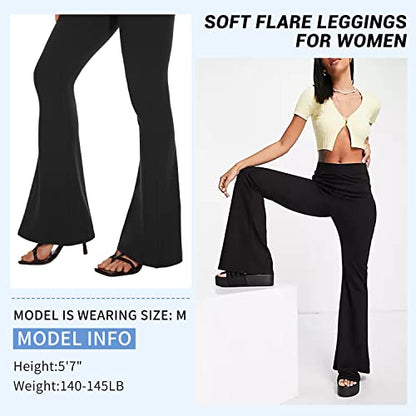 Sundwudu Black Flare Yoga Pants for Women - Soft High Waist Bootcut Leggings Tall & Long Bootleg Pants for Women