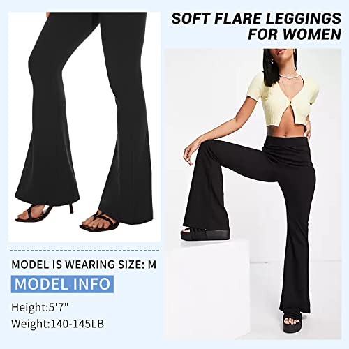Sundwudu Black Flare Yoga Pants for Women - Soft High Waist Bootcut Leggings Tall & Long Bootleg Pants for Women