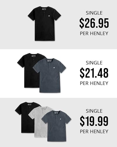 INTO THE AM Premium 3 Pack Henley Shirts for Men - Casual Short Sleeve Modern Slim Fit Logo T-Shirt Multipack Tee - Branded (Black/Black/Black, XX-Large)