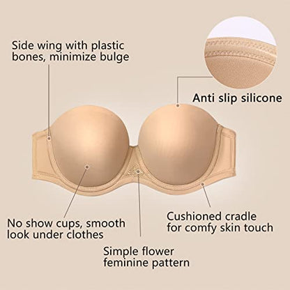 DotVol Women's Multiway Strapless Bra Full Figure Underwire Contour Beauty Back Plus Size Bra(34DDD, Beige)
