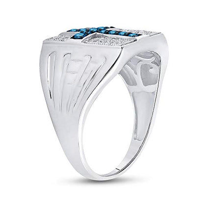 Jewels By Lux Sterling Silver Men's Round Blue Color Enhanced Diamond Cross Religious Ring 1/2 Cttw, Men's Size: 10.25