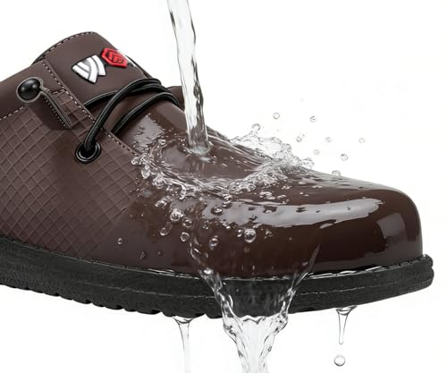 LARNMERN Slip On Steel Toe Shoes Men Loafers Waterproof Work Safety Lightweight Comfortable Walking Sneakers(10 Men, Dark Brown)