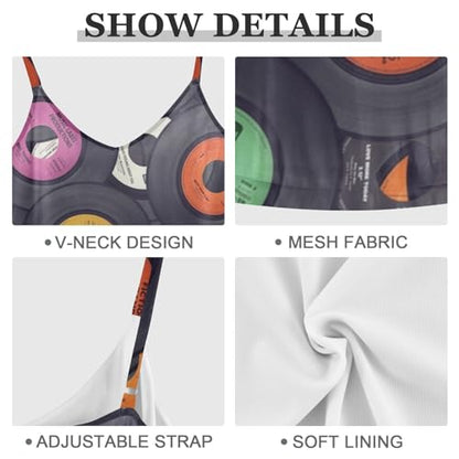 Women's Vinyl Records Print Summer Dress - Sleeveless Halter Sundress with Pockets