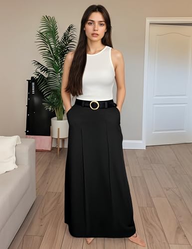 oshoplive Women's Long Maxi Skirt, Elegant High Waist H Line Long Straight Maxi Skirts for Women, Casual Floor Pencil Skirt with Pockets Outfits Black XL