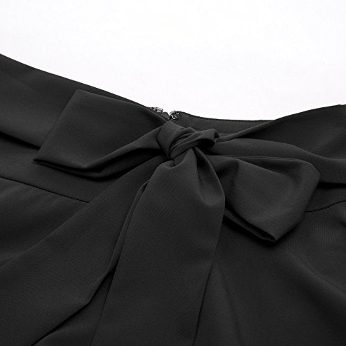 Women's High Waist A-Line Midi Skirt Pleated Pockets Skirts with Belt Black-1 Size XL