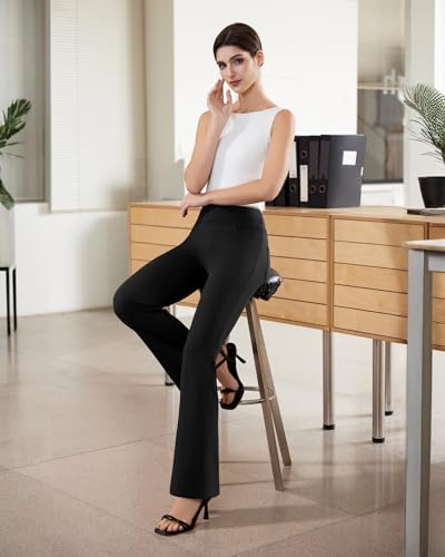 DLOODA Womens Dress Pants Stretchy Work Pants Business Casual Office Trousers Pull On Flare Slacks with 4 Pockets Black