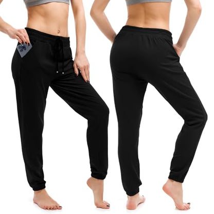 Walifrey Womens Joggers with Pockets, Drawstring Sweatpants Women for Lounging Jogging Gym and Workout Black,1 Pack Black XL