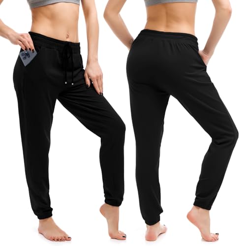 Walifrey Womens Joggers with Pockets, Drawstring Sweatpants Women for Lounging Jogging Gym and Workout Black,1 Pack Black S