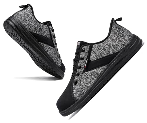 LARNMERN Steel Toe Shoes Men Hands Free Work Shoes Slip On Safety Toe Sneakers Lightweight Comfortable Walking(10.5, Grey Black)