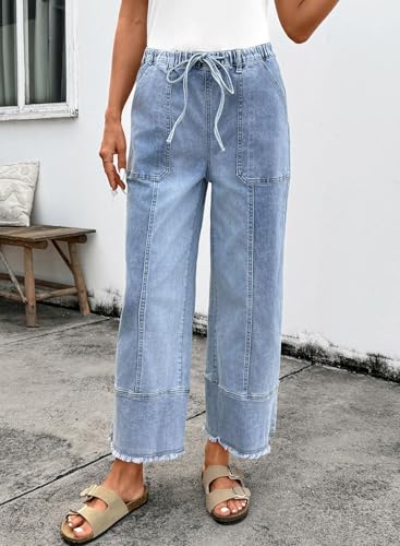 SHEWIN 2026 Summer Wide Leg Jeans Women Straight Leg Loose Fit Jeans for Women Trendy Denim Pants Beau Blue Size 12