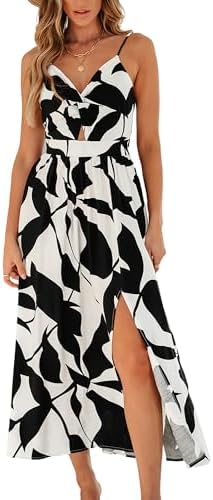 Sundresses - CUPSHE Women's Maxi Dress Floral Print Twisted V Neck Sleeveless Long Dress Summer Casual Dress Black Printed