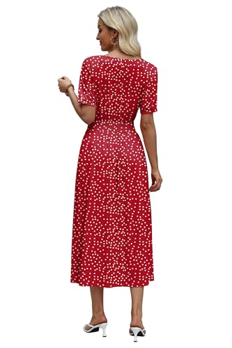 OFEEFAN Red Polka Dot Maxi Dresses for Women Ladies Summer Midi Sundresses Long Casual Dress Spring Beach Vacation Outfits Fashion Clothing 2026 Trendy Resort Wear A Line Flowy M