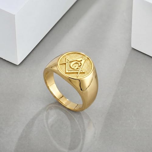 KQF Freemason Masonic Ring for Men 10K 14K 18K Gold 925 Sterling Silver Masonic Jewelry Sizes 4-16 Gift for Anniversary Birthday Fathers Day (style-2)
