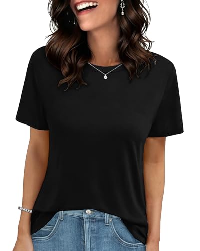GAYHAY Black T Shirts for Women - Short Sleeve Spring Summer Tops Soft Basic Tees Beach Vacation Clothes for Casual 2026