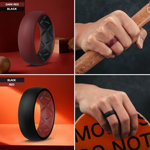 Egnaro Silicone Ring Men 1/4/5/6/7 Multipack of Breathable Mens Silicone Rubber Wedding Rings Bands with Air Flow Grooves