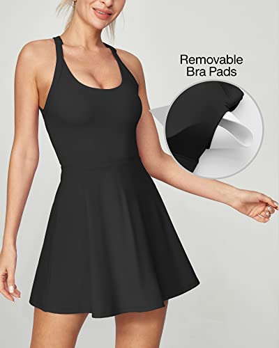 Heathyoga Tennis Dress with Built in Shorts and Bra for Women Summer Cut Out Twisted Golf Workout Athletic Dress Black