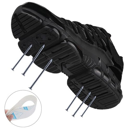 LIANGGO Steel Toe Shoes for Men Women Composite Toe Safety Work Non Slip Industrial Air Cushion Tennis Sneakers Black 38.5