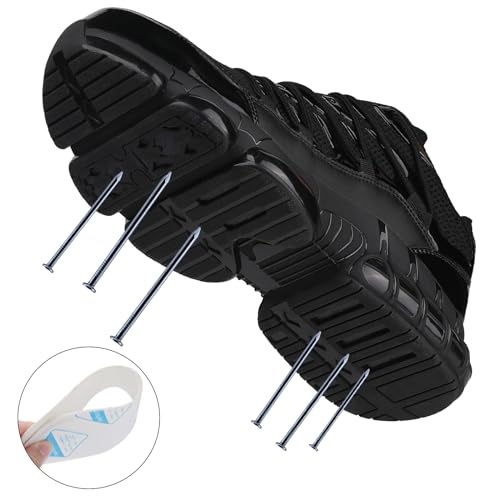 LIANGGO Steel Toe Shoes for Men Women Composite Toe Safety Work Non Slip Industrial Air Cushion Tennis Sneakers Black 38.5