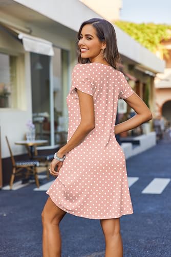 Zeagoo A Line Dresses for Women T Shirts Dress Short Sleeve Shift Dresses Womens Flutter Dress 2026 Knee Length Floral Sun Dresses Round Dot XL