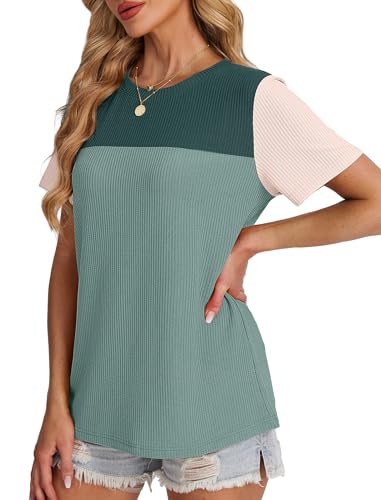 WIHOLL Summer Outfits for Women 2025 Vacation Spring Short Sleeve Shirts Ladies Tops and Blouses Plus Size Date Night Cute Green XL