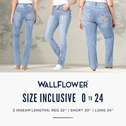 WallFlower Women's InstaStretch Luscious Curvy Bootcut Jeans, Basil, 11