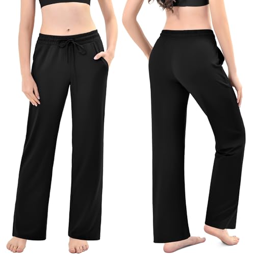 Stanpetix Wide Leg Sweatpants for Women Loose Straight Track Pants with Pockets for Sports Jogging (Black,Small)