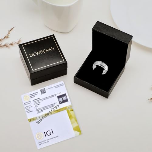 DEWBERRY IGI Certified FG Color VS Clarity 1.25 CT Round-Cut Lab Grown Diamond Ring for Men | 925 Silver 14K White Gold Plated Flush Set Engagement Wedding Band Ring- Ready To Gift Size 11