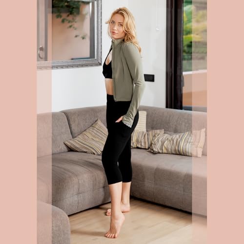 SINOPHANT High Waisted Leggings with Pockets Women, Full Length Capri Buttery Soft Stretchy Yoga Pants(Capri Black,XXL)