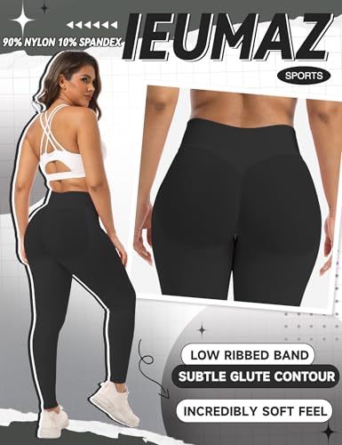 Ieumaz Scrunch Butt Lifting Leggings for Women Gym Seamless Workout Leggings Mid Low Waist Tummy Control Yoga Pants Black