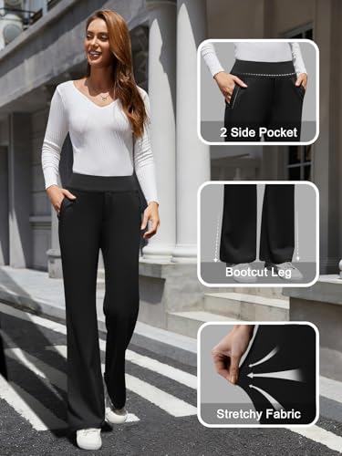 DLOODA Womens High Waist Dress Pants Business Casual Work Pants Stretchy Bootcut Pull On Slacks Office Trousers with Pockets Black L