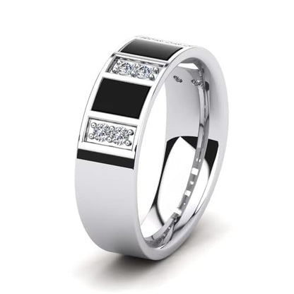 Weddding Band for Men Black Onyx Men's Wedding Rings Signet Band 925 Sterling Silver 10K 14K 18K Gold Size6-14(S4)