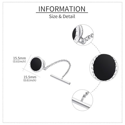 Black Onyx Tie Tack for Men Tie Pin with Chain for Wedding Birthday Anniversary Party Gifts for Men