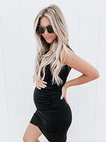 BTFBM Women Summer Dresses 2026 Sleeveless Tank Ruched Bodycon Sundresses for Women Party Beach Mini Casual Spring Dress(Black, Medium)