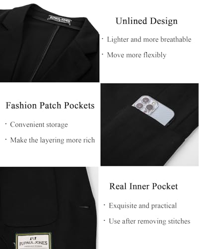 PJ PAUL JONES Mens Casual Blazer Notch Lapel 2 Buttons Sport Coats Suit Jacket for Wedding Black XL