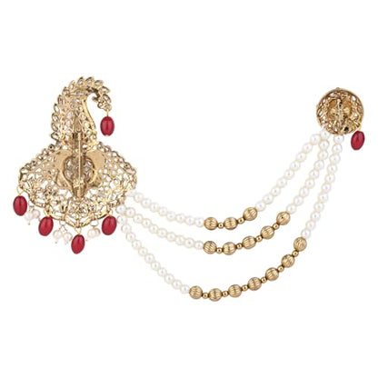 I Jewels Gold Plated Indian Wedding Bollywood Stone Pearl Work Safa Kalangi Brooch for Groom/Men/Dulha Pagadi (Style 4)